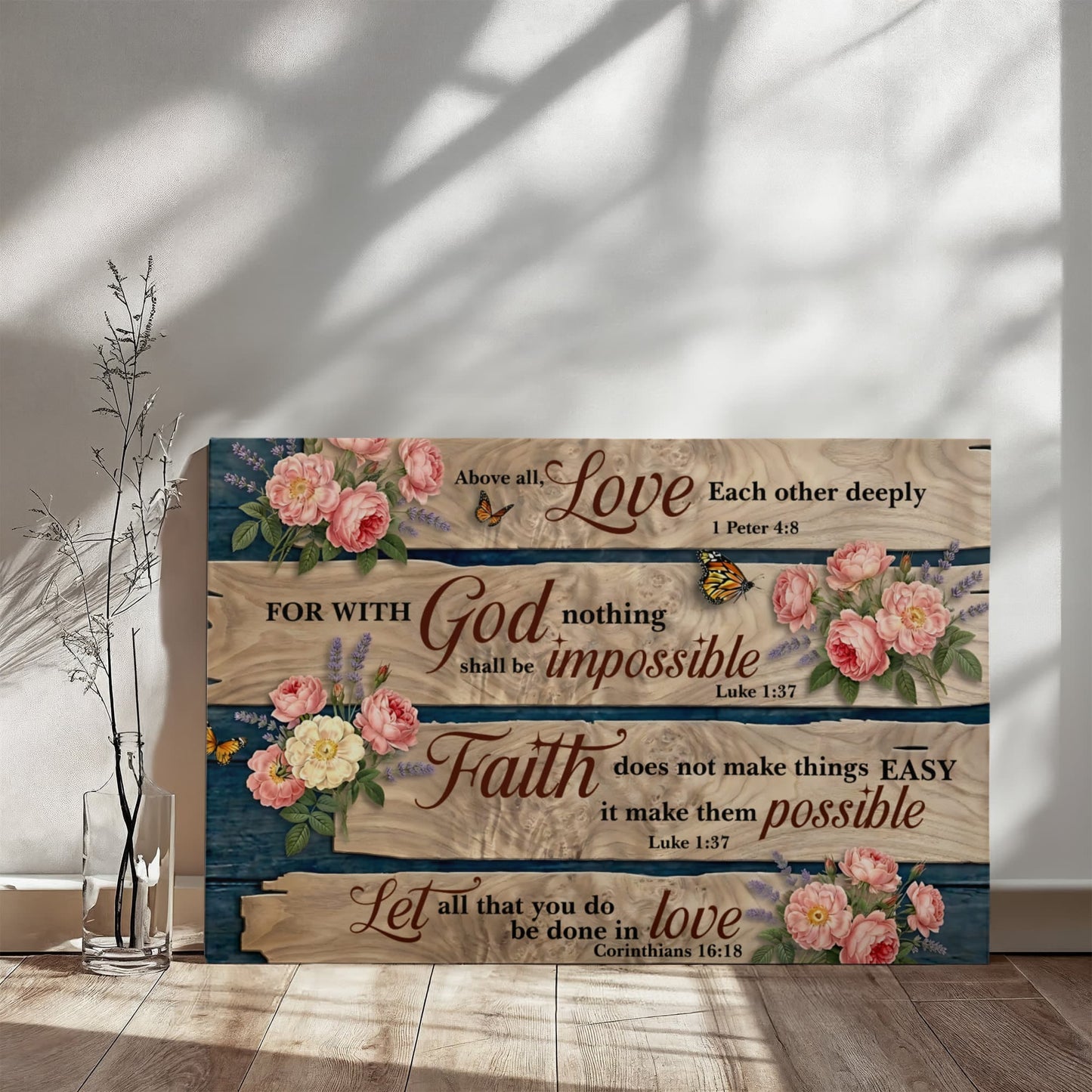 Love Faith God Christian Wall Art – Inspirational Bible Verse Canvas 36" x 24"