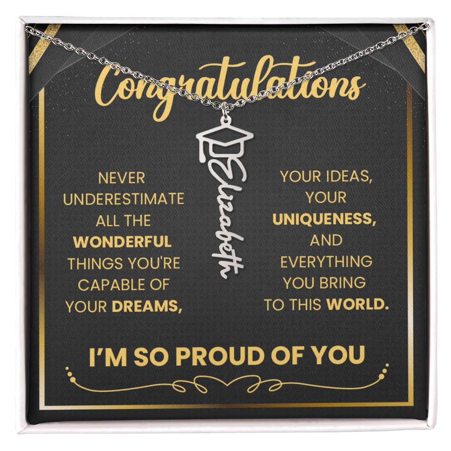 Graduation Name Necklace – Proud of the Person You’ve Become