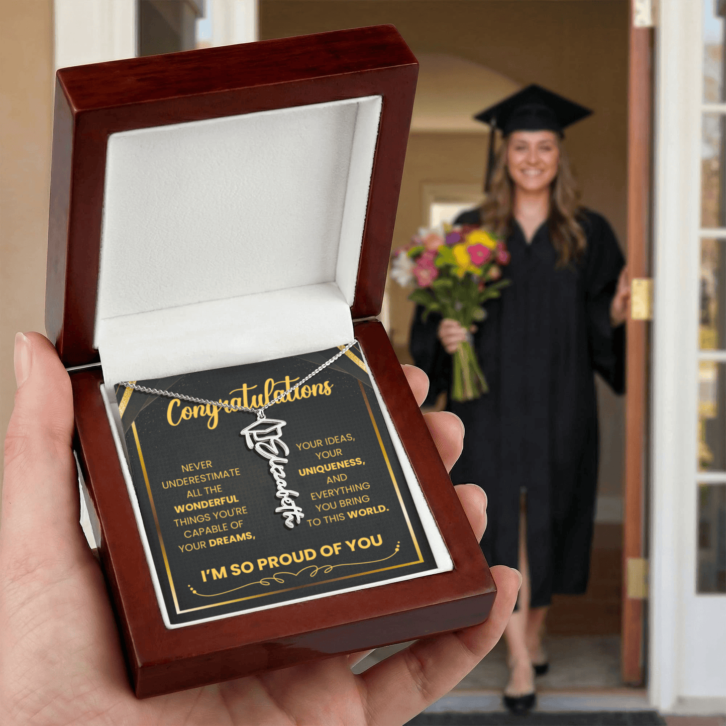 Graduation Name Necklace – Proud of the Person You’ve Become