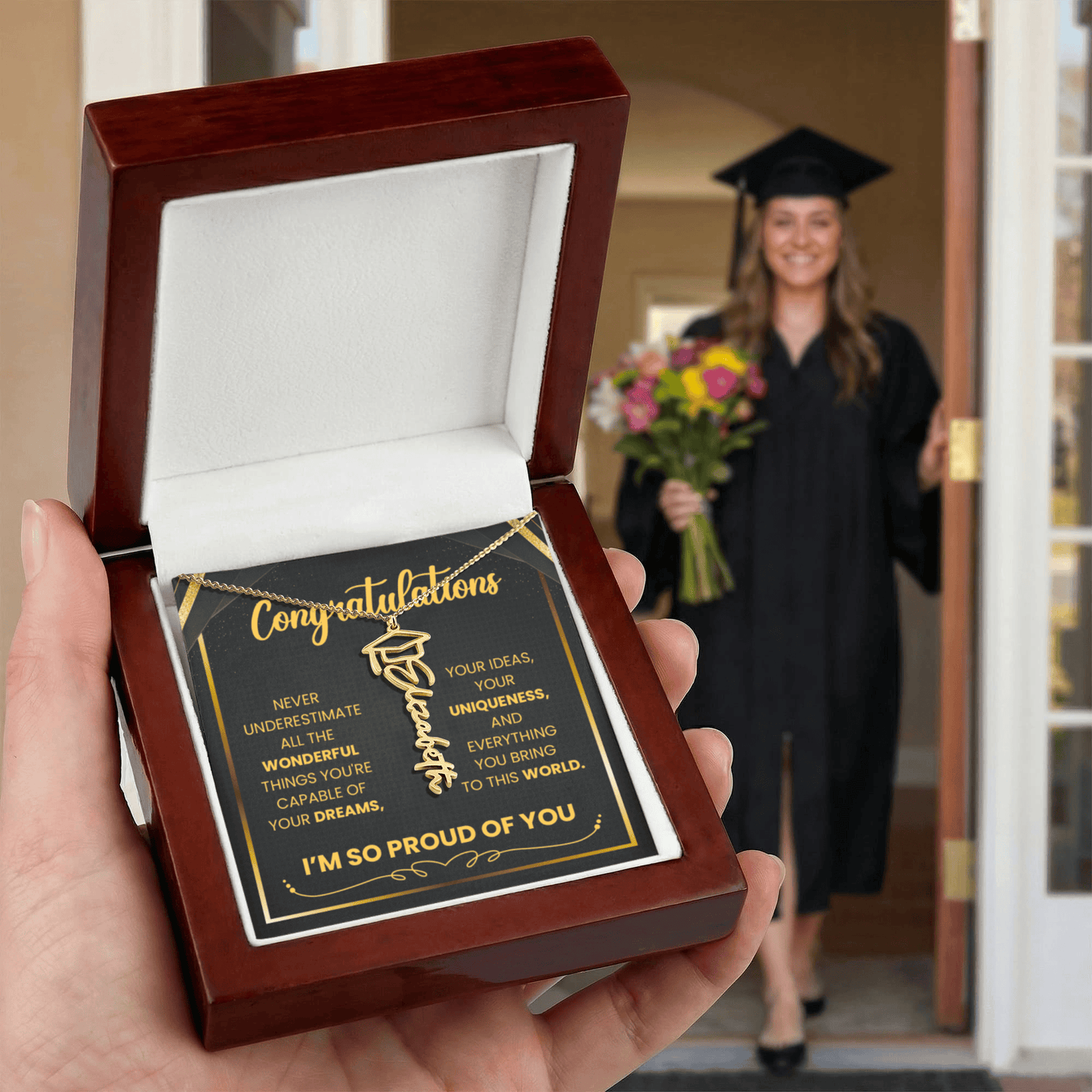 Graduation Name Necklace – Proud of the Person You’ve Become