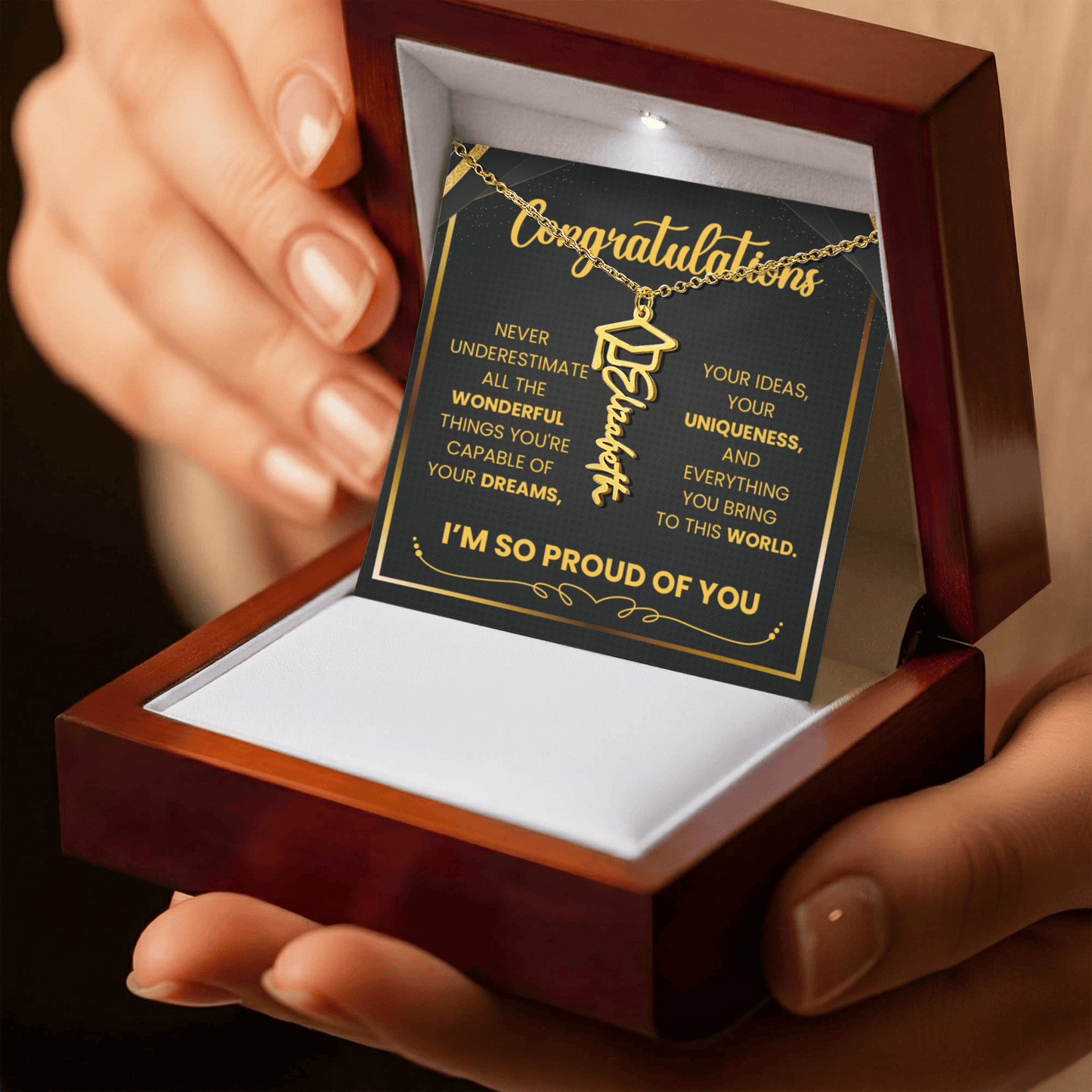 Graduation Name Necklace – Proud of the Person You’ve Become