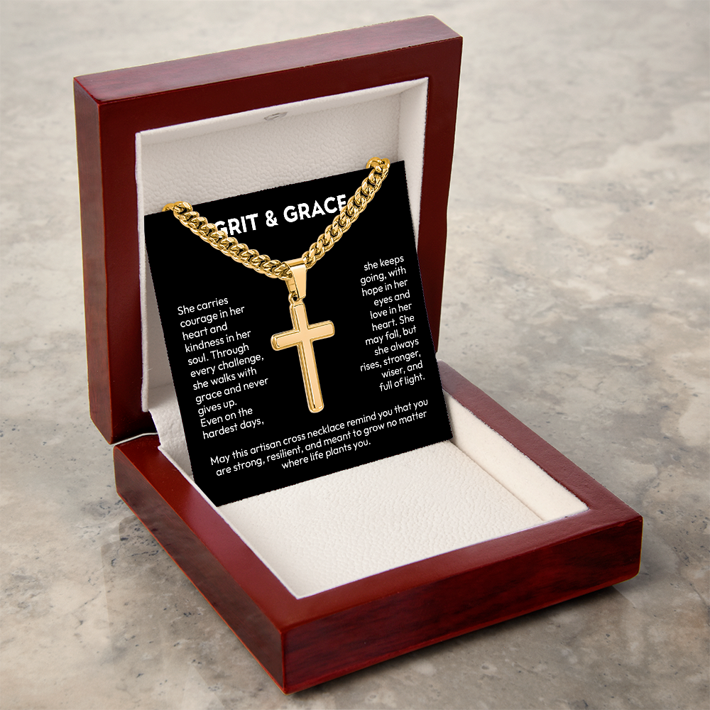 Artisan Cross Necklace with Cuban Link – Symbol of Faith, Strength & Protection