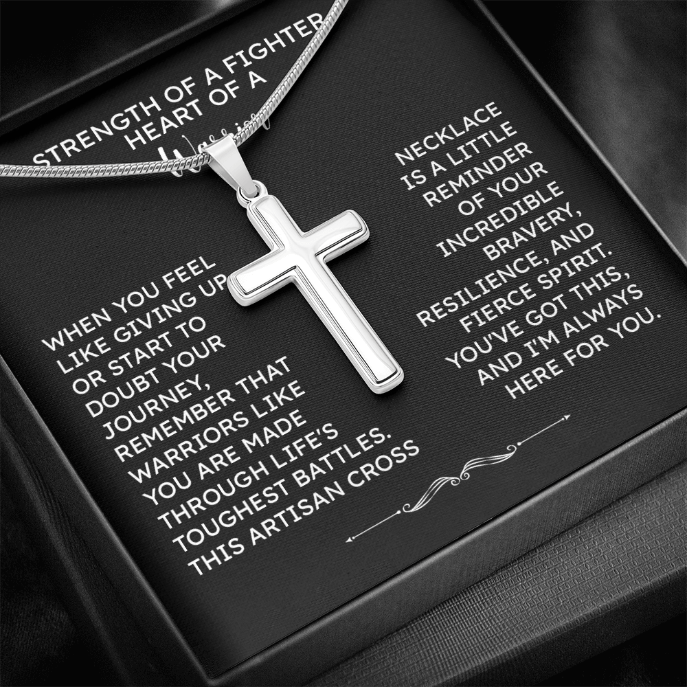 Strength of a Fighter Cross Necklace – Heart of a Warrior Encouragement Gift