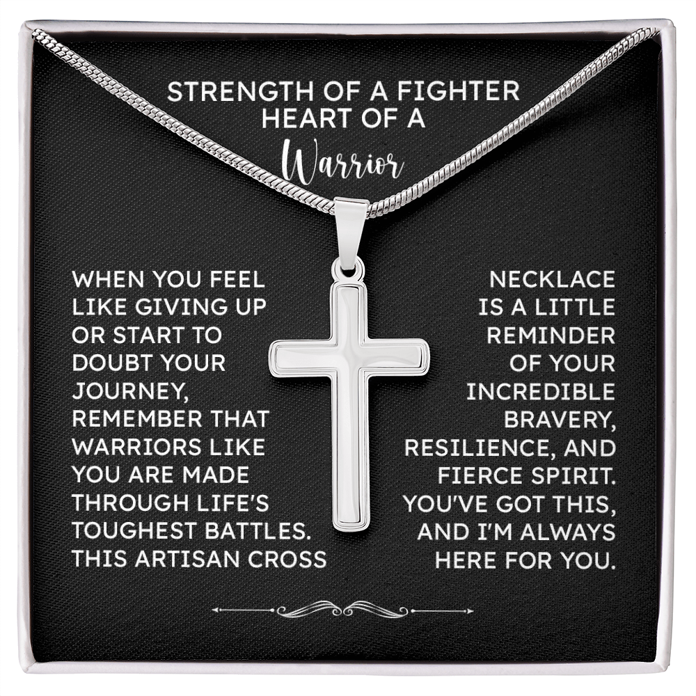 Strength of a Fighter Cross Necklace – Heart of a Warrior Encouragement Gift