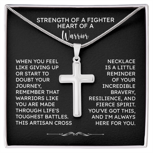 Strength of a Fighter Cross Necklace – Heart of a Warrior Encouragement Gift