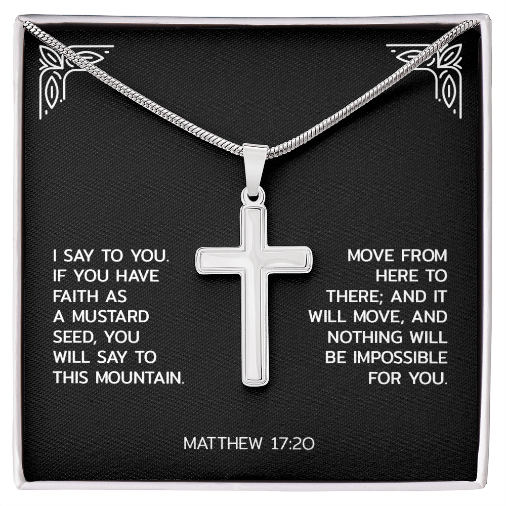 Faith Over Fear Artisan Cross Necklace – Matthew 17:20 Inspirational Gift