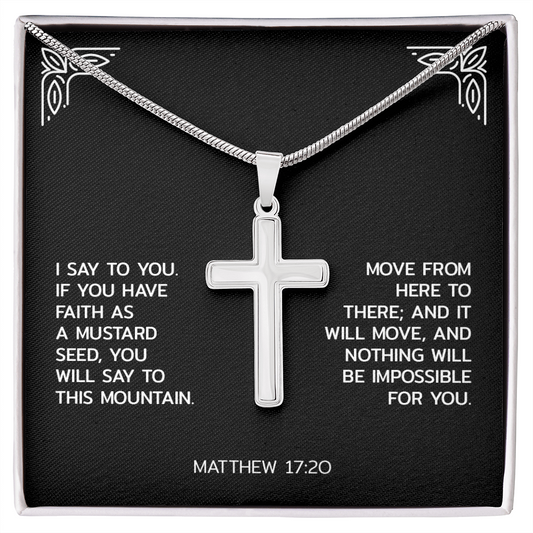Faith Over Fear Artisan Cross Necklace – Matthew 17:20 Inspirational Gift
