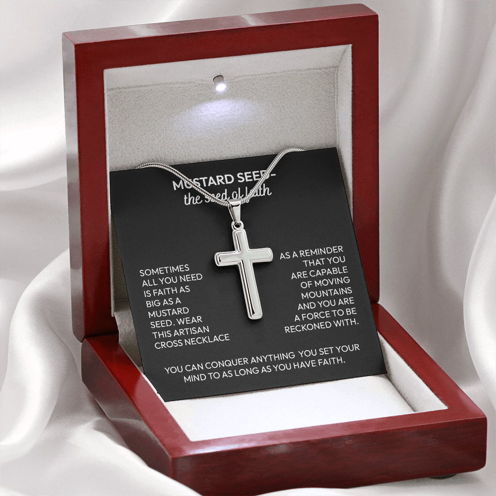Mustard Seed Faith Artisan Cross Necklace – Inspirational Christian Gift