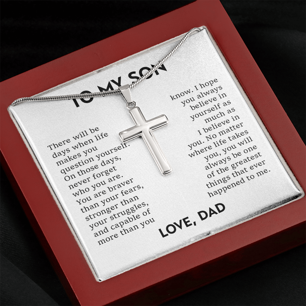 To My Son – Braver Than Your Fears Cross Necklace