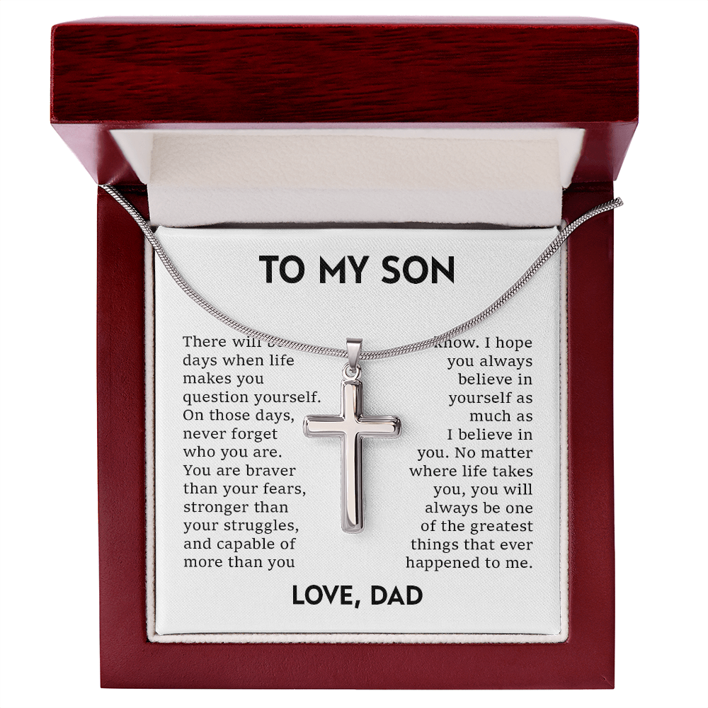 To My Son – Braver Than Your Fears Cross Necklace
