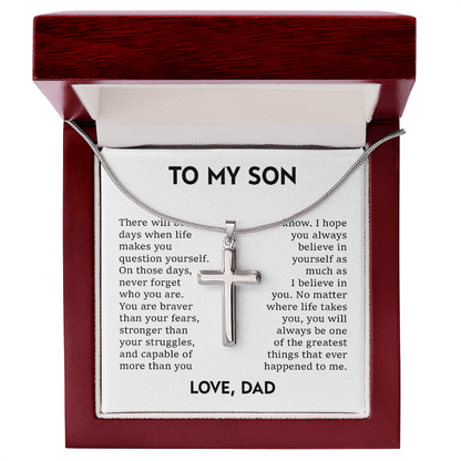To My Son – Braver Than Your Fears Cross Necklace