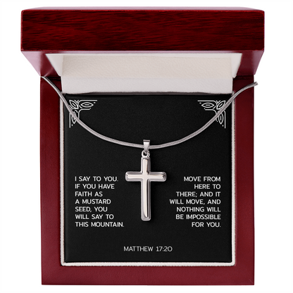 Faith Over Fear Artisan Cross Necklace – Matthew 17:20 Inspirational Gift