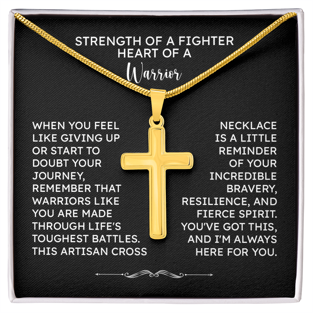 Strength of a Fighter Cross Necklace – Heart of a Warrior Encouragement Gift