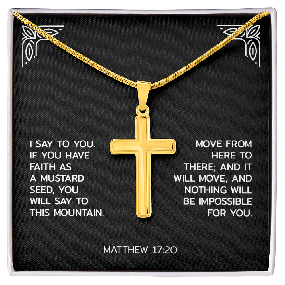 Faith Over Fear Artisan Cross Necklace – Matthew 17:20 Inspirational Gift