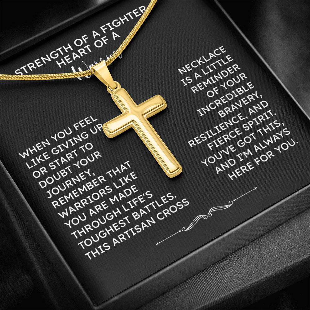 Strength of a Fighter Cross Necklace – Heart of a Warrior Encouragement Gift