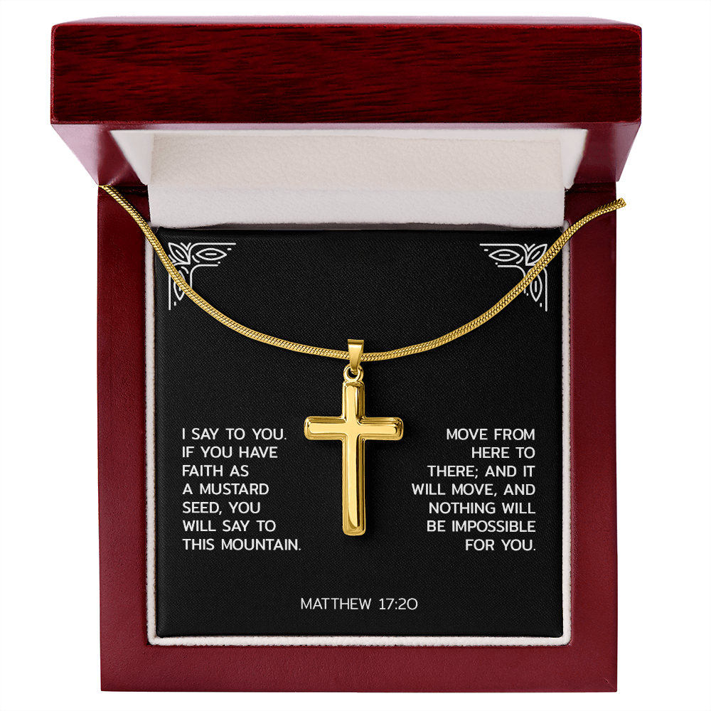 Faith Over Fear Artisan Cross Necklace – Matthew 17:20 Inspirational Gift