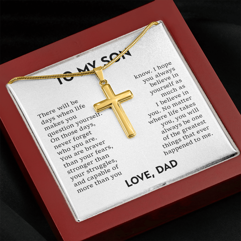 To My Son – Braver Than Your Fears Cross Necklace
