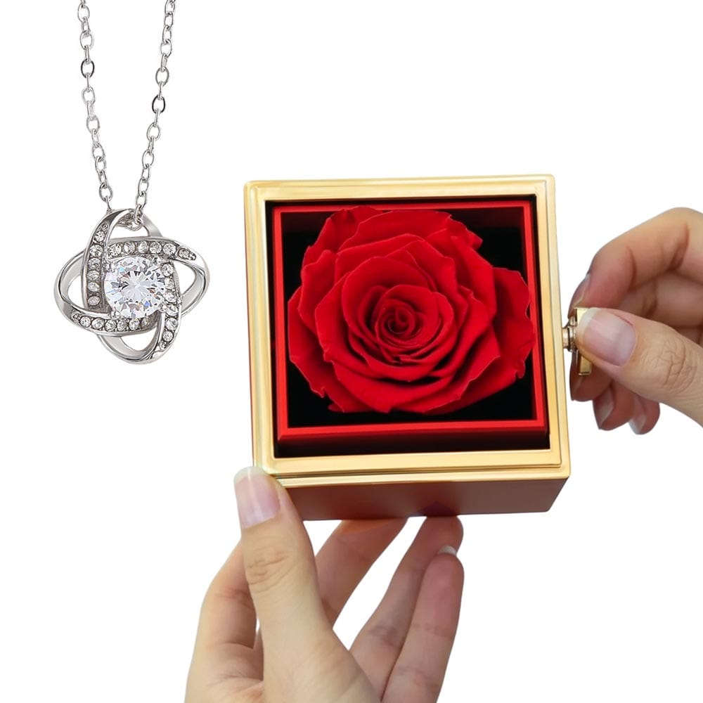 Rotating Love Knot Necklace in Rose Box – Romantic Gift for Her