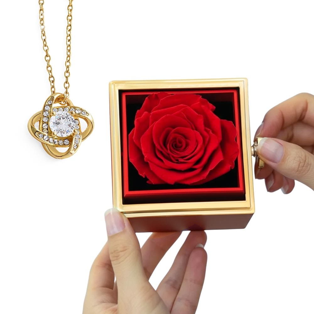 Rotating Love Knot Necklace in Rose Box – Romantic Gift for Her