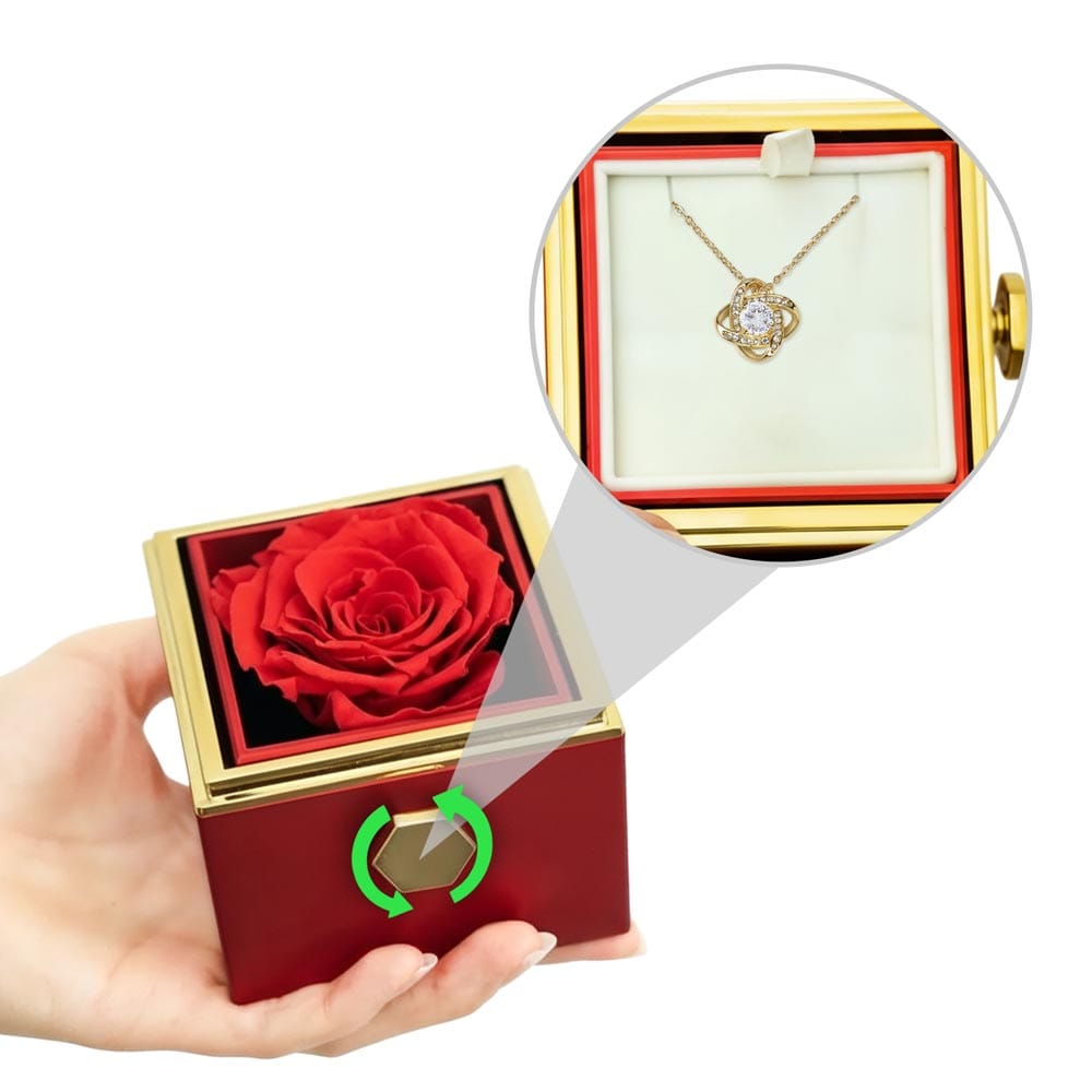Rotating Love Knot Necklace in Rose Box – Romantic Gift for Her