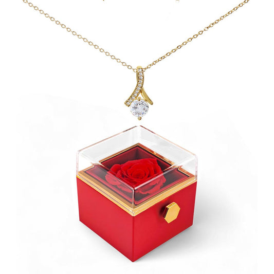 Rotating Alluring Beauty Necklace in Rose Box – Romantic Gift for Her