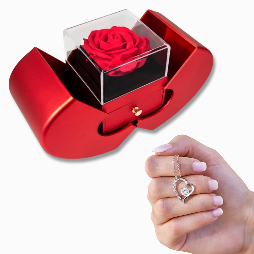 Forever Love Necklace in Red Rose Box – Romantic Gift for Her