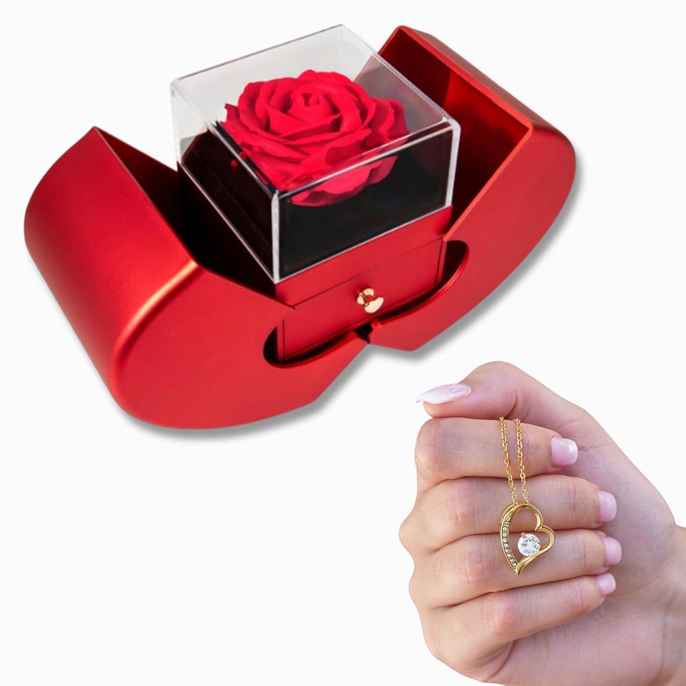 Forever Love Necklace in Red Rose Box – Romantic Gift for Her