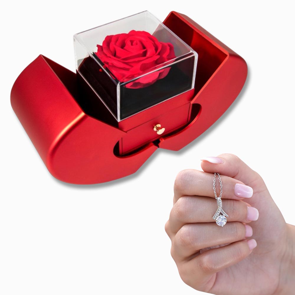 Alluring Beauty Necklace in Red Rose Box – Romantic Gift for Her