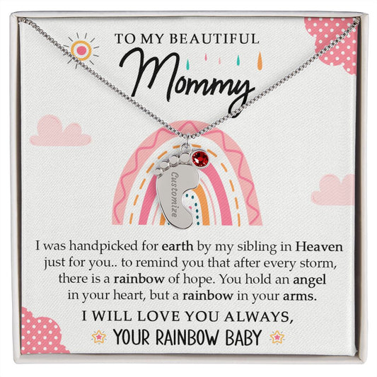 To My Beautiful Mommy - Your Rainbow Baby (Custom Name Necklace With Birth Stone)