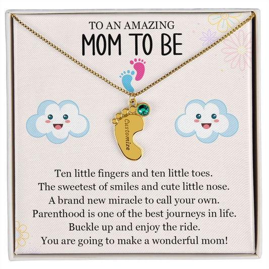 To An Amazing Mom To Be - A Brand New Miracle (Custom Name Necklace W/ Birthstone)