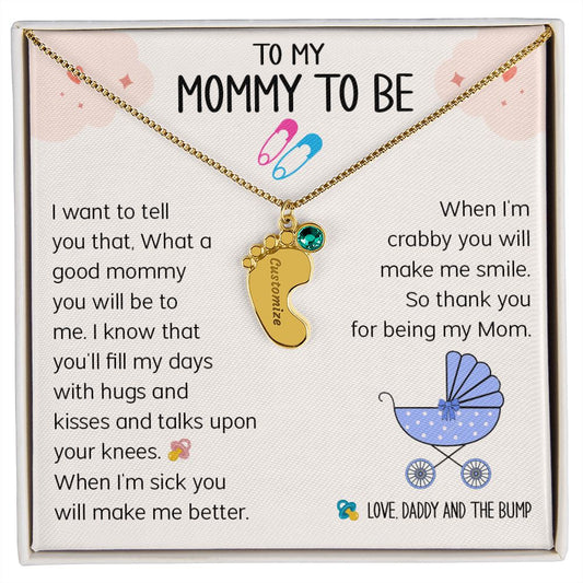 To My Mommy To Be - Love Daddy And The Bump (Custom Name Necklace w/ Birthstone)