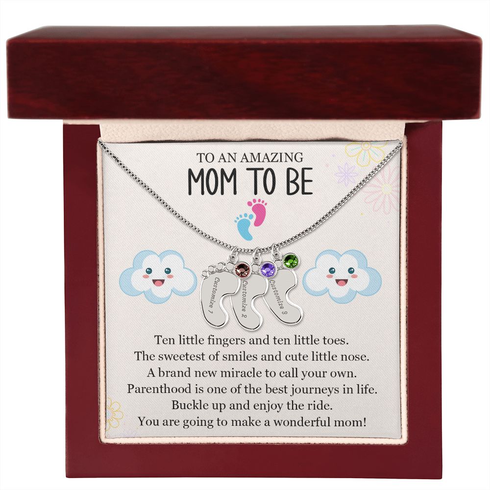 To An Amazing Mom To Be - A Brand New Miracle (Custom Name Necklace W/ Birthstone)
